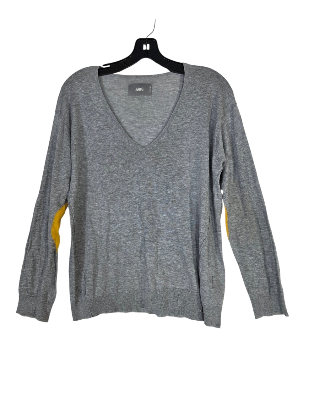 Zadig & Voltaire lightweight knit Cotton Gray V-Neck Sweater elbow patch Accents